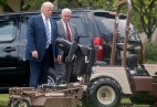 President Trump and VP Pence view Grasshopper Mower